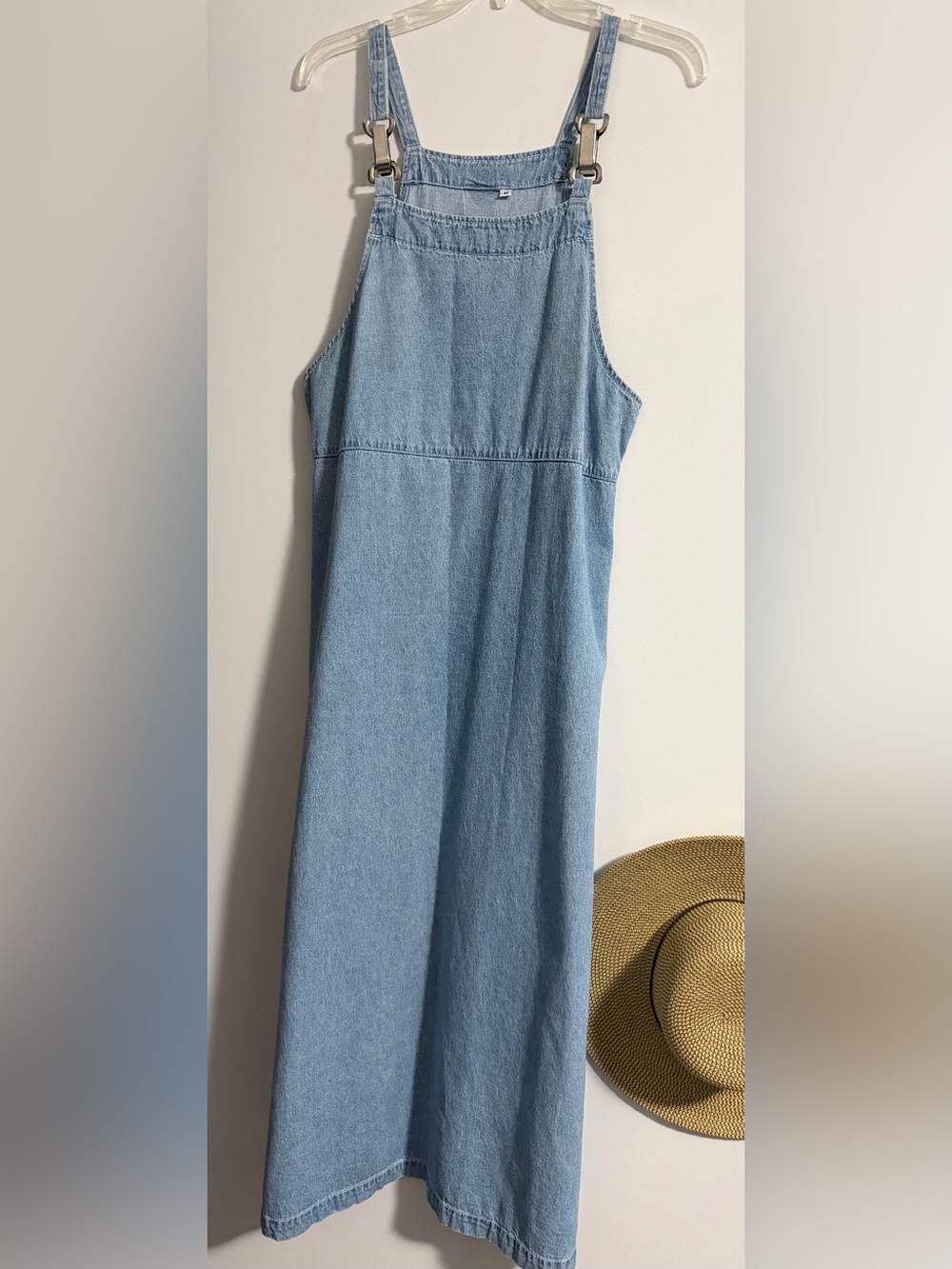 Denim Overall Dress M Midi EUC Light Wash Ready to embroider! LiteWeight denim